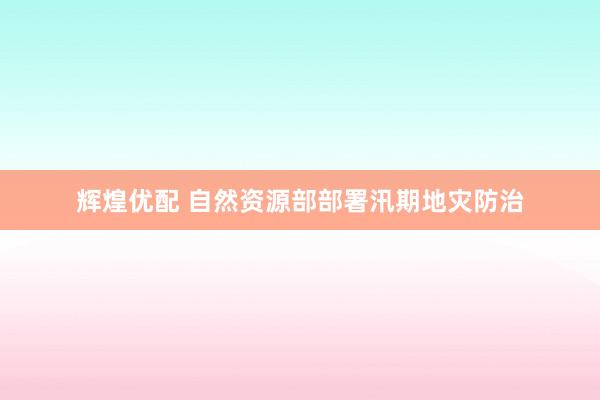 辉煌优配 自然资源部部署汛期地灾防治